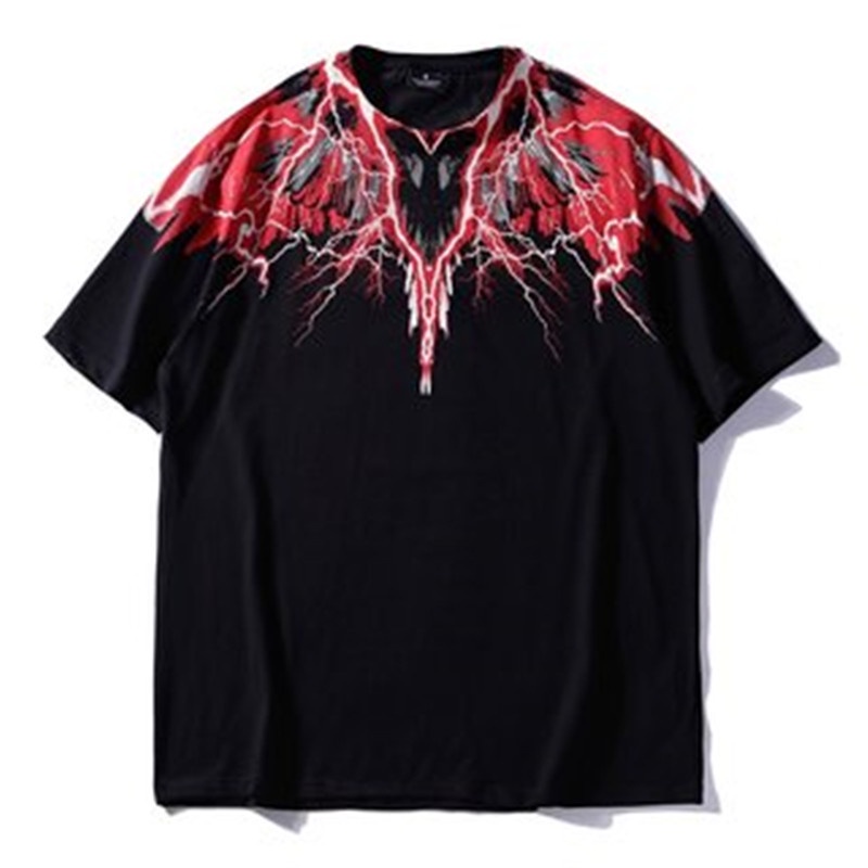 Áo Thun Cotton Tay Ngắn Cổ Tròn In Hình Đôi Cánh Màu Đen Phong Cách Thể Thao Unisex