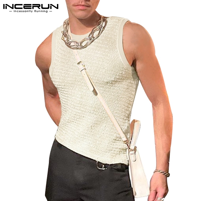 Áo thun ba lỗ INCERUN màu sắc đơn giản cho nam