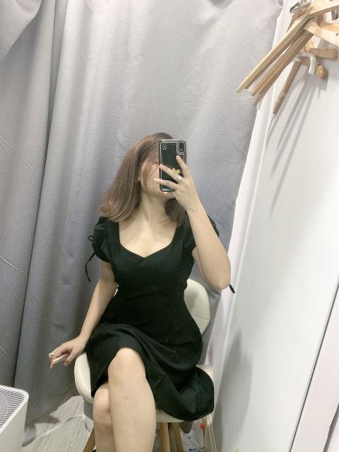 Đầm cổ vuông tim đỏ đen tay nơ - Nemo Dress | BigBuy360 - bigbuy360.vn