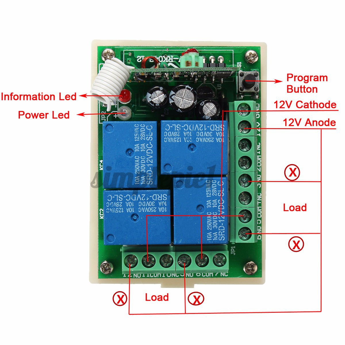 Bảng Mạch Công Tắc Điều Khiển Từ Xa Không Dây 12v Rf 4-ch 433mhz + Điều Khiển Từ Xa