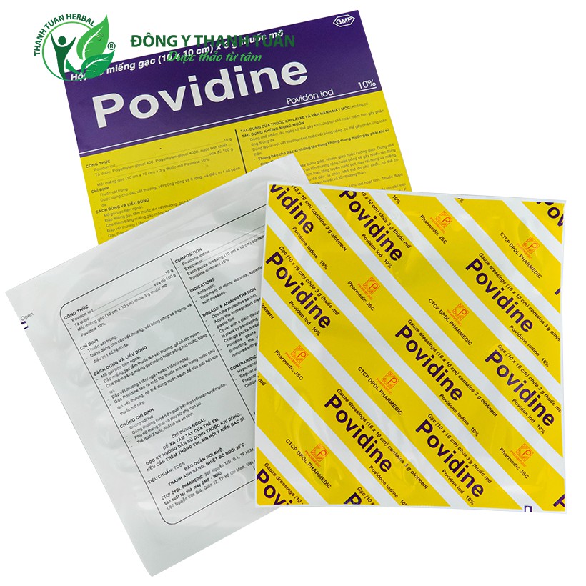 Gạc Povidine 10% Hộp 10 Miếng - Giúp Đắp Vết Thương Hiệu Quả