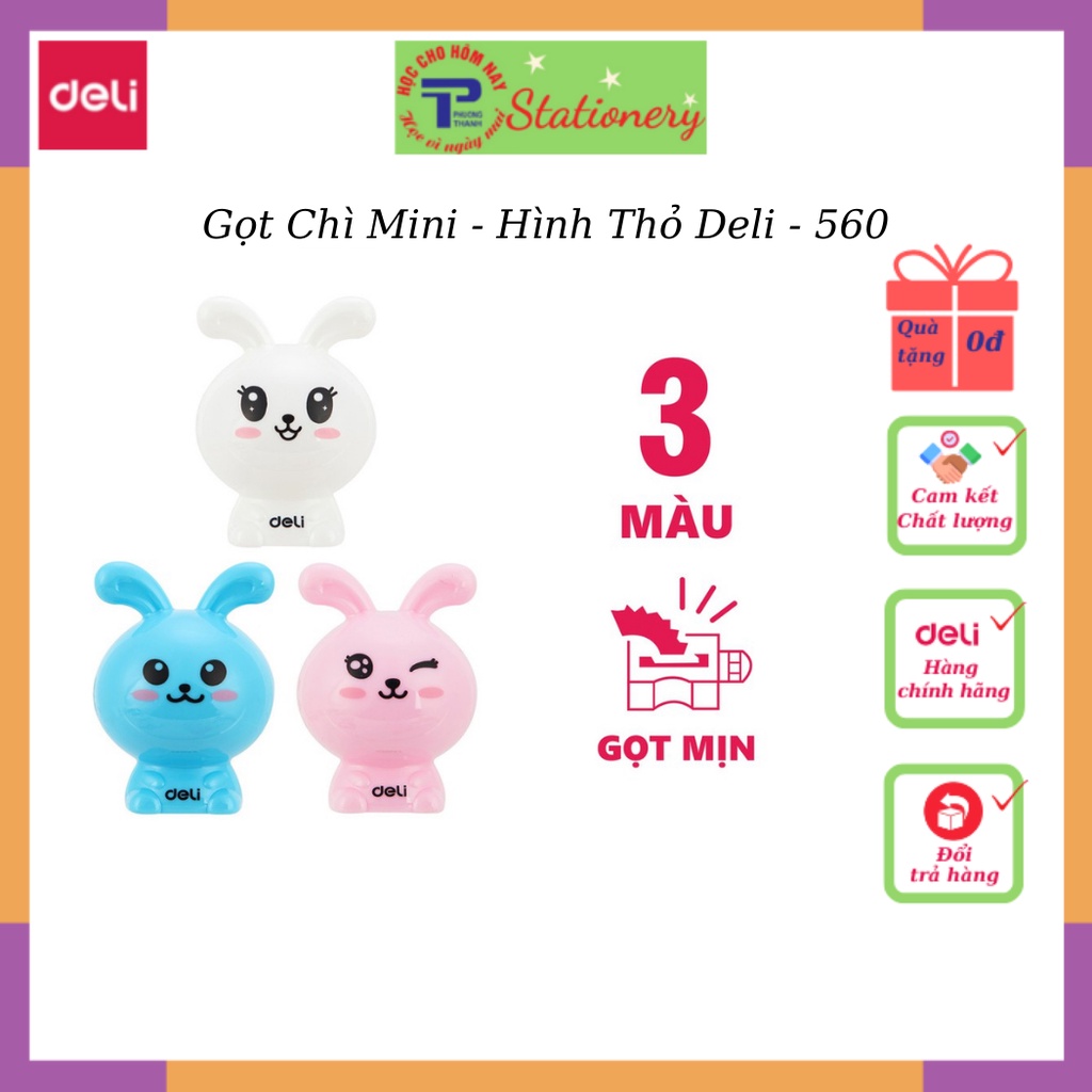 Gọt chì mini Deli hình thỏ đáng yêu - Xanh/Trắng/Hồng - 1 chiếc - E0560