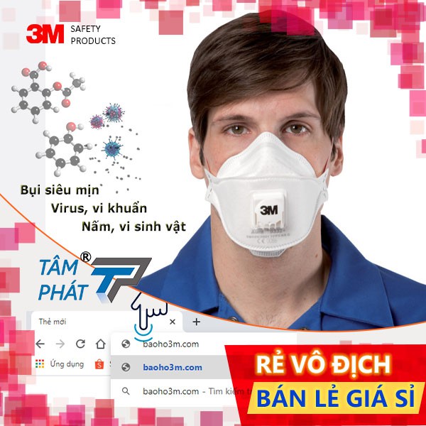 3M 9332+FFP3 [Lẻ]-khẩu trang KF94 có van chống dịch, chống bụi PM2.5 -dùng cho nhân viên y tế & công việc phát sinh bụi