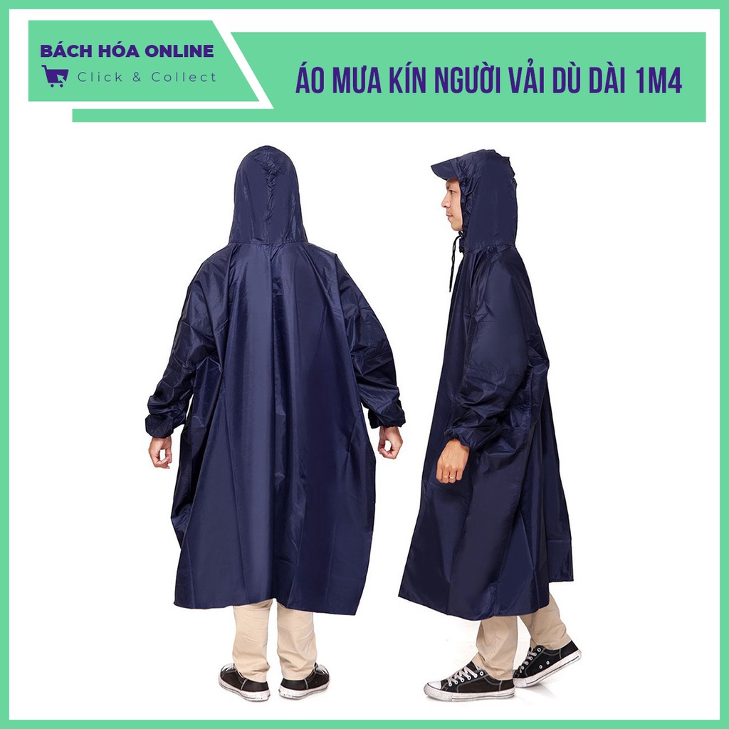 Áo mưa vải dù kín người siêu bền, áo mưa cho người lớn hàng cao cấp dài 1m4
