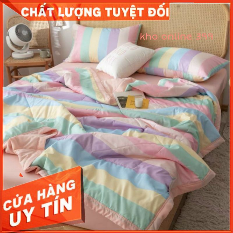 [RẺ VÔ ĐỊCH] set chăn đũi kẻ gồm 4 món mềm mịn, thấm hút tốt, chăn ga gối nệm, chăn, mền