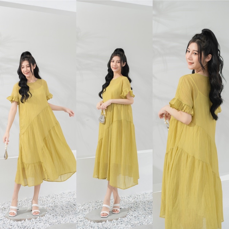 Đầm Dập Ly Vải Tơ Nhẹ Mát Phom Suông Rộng Thiết kế 3 Tầng Xéo Nhau Cực Xinh