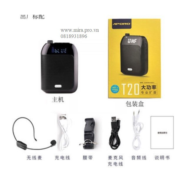 Máy trợ giảng aporo t20 uhf 2.4G  có Bluetooth