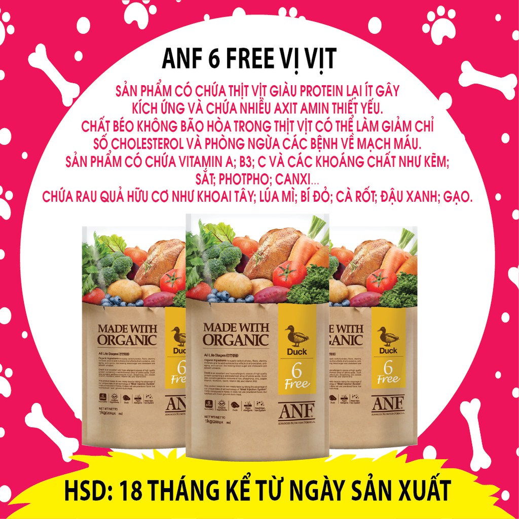 ANF Thức ăn hạt hữu cơ cho chó - 3 VỊ CỪU, VỊT và CÁ HỒI