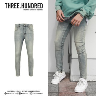 Quần Skinny Jeans Nam-Màu Xanh-Chất Liệu Cotton Co Giãn-Ống Đứng Dáng-Có Khóa Zip Dưới Ống Chân