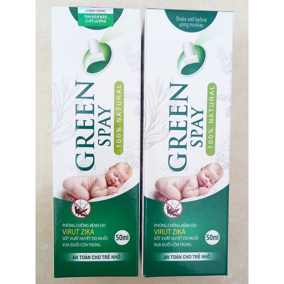 Xịt xua muỗi, cồn trùng thảo dược Green spay lọ 50ml. Đuổi muỗi, côn trùng hiệu quả, an toàn cho trẻ