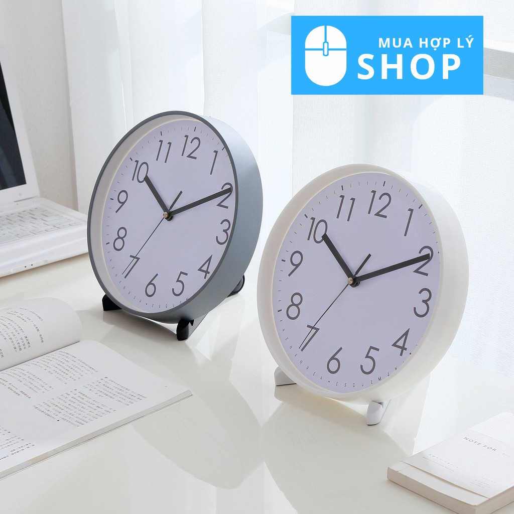 Đồng Hồ MJK Mặt Tròn Có Chân Đế 10 inch Để Bàn, Treo Tường Phong Cách Hàn Quốc - Tặng Kèm Pin Và Móc Treo