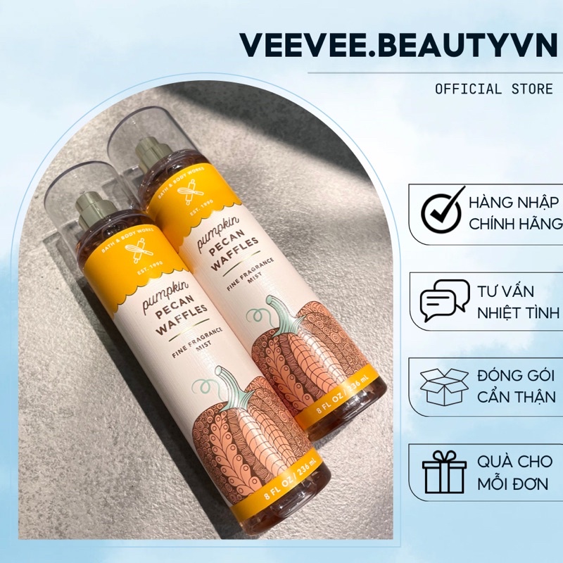 Body Mist PUMPKIN PECAN WAFFLES - Xịt Thơm Toàn Thân Bath and Body Works BBW Khử Mùi Nước Hoa