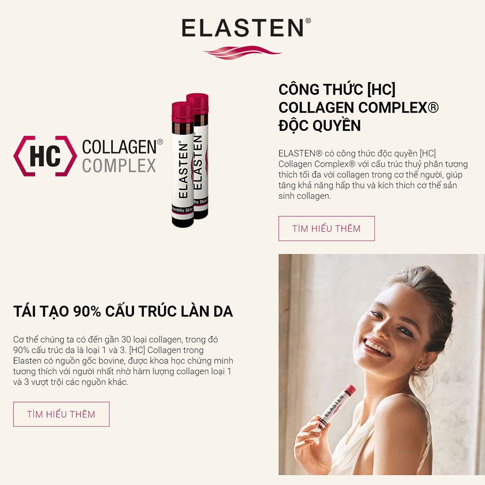 [HÀNG CTY] Collagen Elasten dạng nước chống lão hóa, đẹp da, mờ nếp nhăn, căng bóng, sáng mịn Đức (Hộp 28 ống x 25ml)