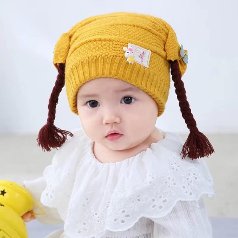 Mũ len cho bé hàn quốc tóc giả bím tóc tết dễ thương cho bé nhiều màu JIMADO S751