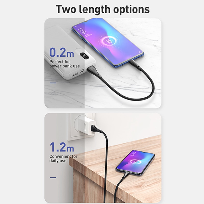 Dây Cáp Sạc Nhanh 3.0 20cm Dài 1.2m Cho Xiaomi Redmi Note 5 Pro Android Samsung S7