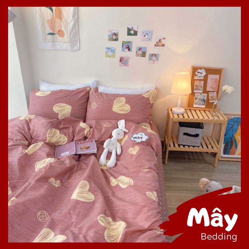 Bộ chăn ga gối Cotton Poly tim hồng đất MÂY BEDDING