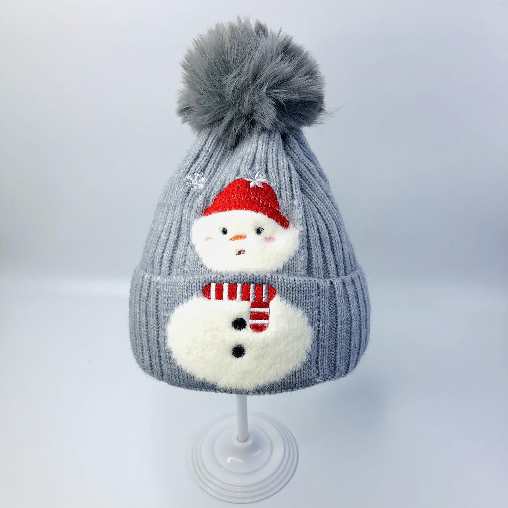Mũ beanie, mũ len cho bé hình người tuyết dày dặn đính quả bông dễ thương phù hợp cho cả bé trai và bé gái