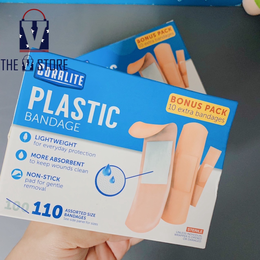 BĂNG CÁ NHÂN CORALITE PLASTIC BANDAGE 110 MIẾNG, HÀNG NHẬP MỸ