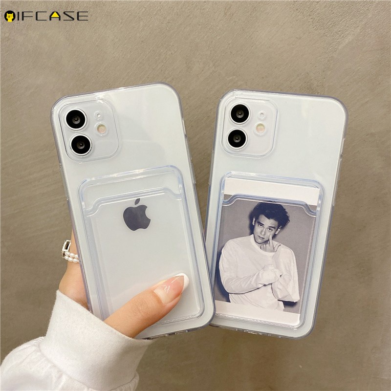 OPPO A16 A15 A15s A35 2021 A12e A3s A9 A5 2020 Reno 6Z Phone Case Transparent Clear Simple Wallet Card Package Clip Slots Soft TPU Casing Cases Case Cover