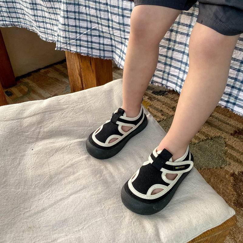 [Hàng Mới Về] Giày Canvas Đi Trong Nhà Một Bước Vải Canvas Đục Lỗ Đơn Giản Dễ Phối Đồ Phong Cách Hàn Quốc Cho Trẻ Mẫu Giáo Bé Trai Bé Gái Sho