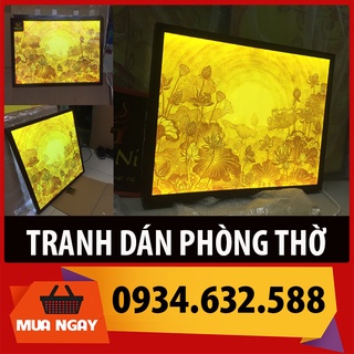 ĐÈN THỜ Tranh trúc chỉ in MÂU NI, KT 61cm x 81cm, Sen trăng (thích hợp cho bàn thờ rộng 89cm, 107cm) [ Bàn thờ đẹp đẹp c