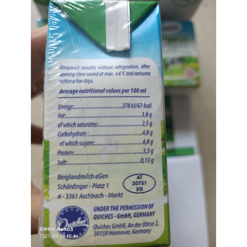 Sữa tươi ORGANIC HELIO nguyên kem thùng 12 hộp