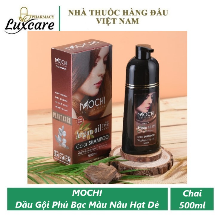 Dầu Gội Phủ Bạc Mochi Màu Nâu Hạt Dẻ Chai 500m Luxcare