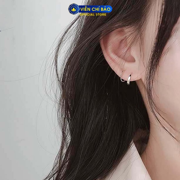Bông tai bạc nữ tròn trơn dạng xiên chất liệu bạc S925 trẻ trung cá tính thương hiệu Viễn Chí Bảo B000116