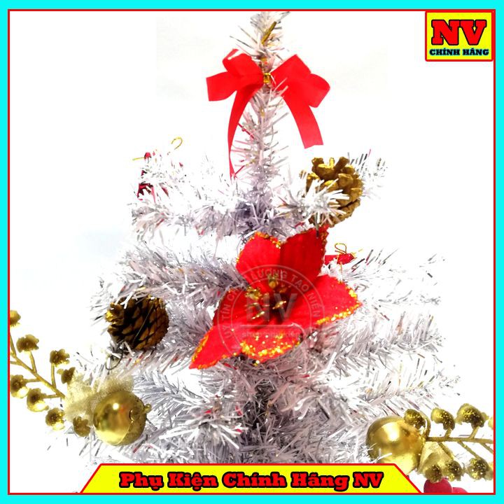 Cây Thông Noel Để Bàn 40Cm Màu Trắng Đế Nhựa Bọc Vải Đỏ