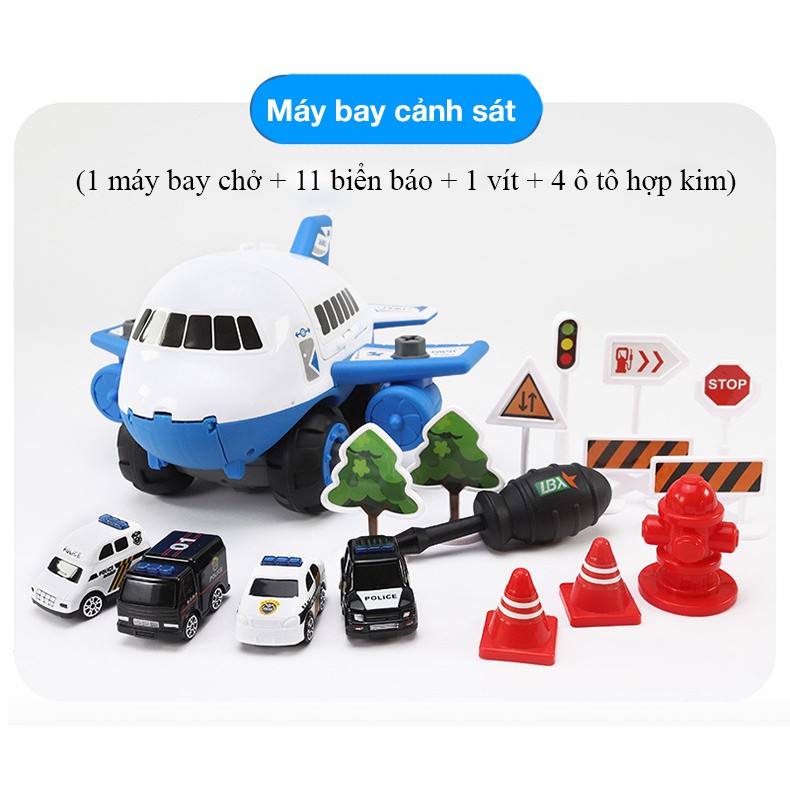 Đồ chơi lắp ráp máy bay chở đồ kèm 4 ô tô có tua vít, biển báo rèn luyện kĩ năng thực hàng sáng tạo cho bé