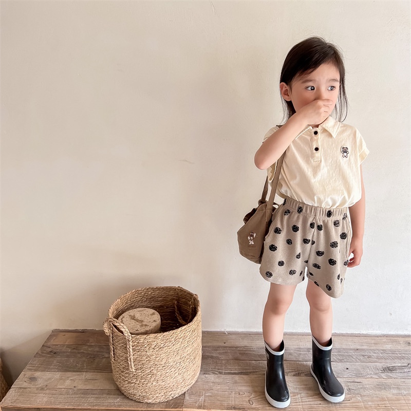 Áo polo Tay Ngắn In Hình Gấu Dễ Thương Phong Cách Hàn Quốc Thời Trang Mùa Hè Cho Bé