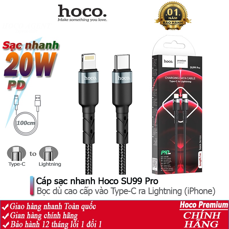 Cáp sạc nhanh Hoco SU99 Pro / PD20W Type-C ra -IP dây truyền tải dữ liệu dài 1m - Chính hãng