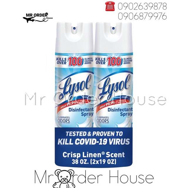 [Hàng Mỹ] Bình xịt diệt khuẩn tiêu diệt vi trùng lên đến 99,9% Lysol Disinfectant Spray Crisp Linen 538g 🚫🦠