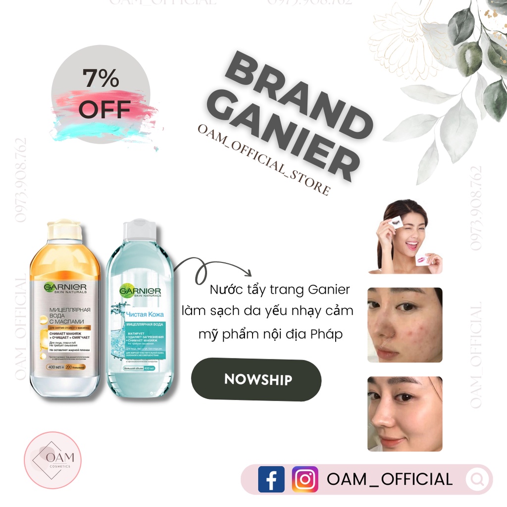 [Loại 400ml] Nước Tẩy Trang Micellar Garnier Hồng/ Vàng/ Xanh Skinactive Cleansing Water | BigBuy360 - bigbuy360.vn