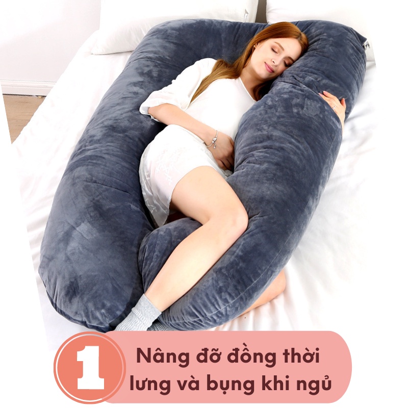 Gối Ôm Bầu Chữ U Cao Cấp Vải Nhung Cho Mẹ Bầu