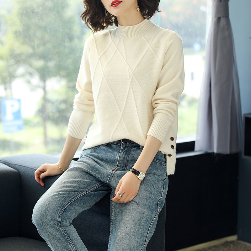 Áo Sweater Dệt Kim Dày Dặn Cổ Cao Dáng Rộng Thời Trang Thu Đông Hàn Quốc Mới Cho Nữ