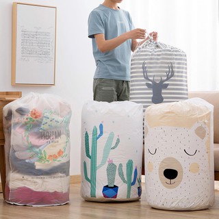 Túi Đựng Chăn Màn Quần Áo Hình Trụ Tròn Có Dây Rút Họa Tiết Cute  83x40cm