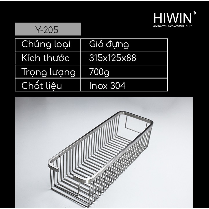 Kệ giỏ inox nhà tắm Inox 304 chống gỉ kích thước 375x125x88mm HIWIN Y-205