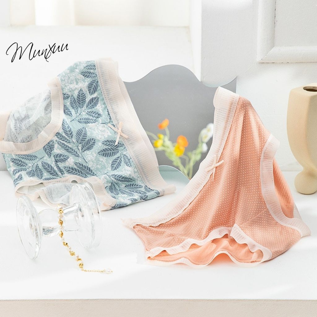 Quần lót nữ Cotton MUNXUU phối ren họa tiết trẻ trung, chất liệu co dãn mềm mại kháng khuẩn - QC74