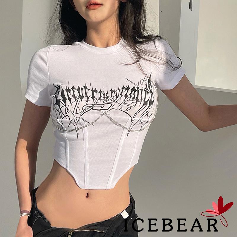 Áo Thun Crop Top Tay Ngắn Cổ Tròn Ôm Dáng In Chữ Cá Tính Cho Nữ