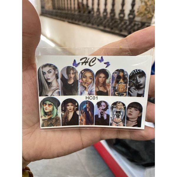 Sticker nước hình mặt người ẩn móng đắp bột đắp Gel