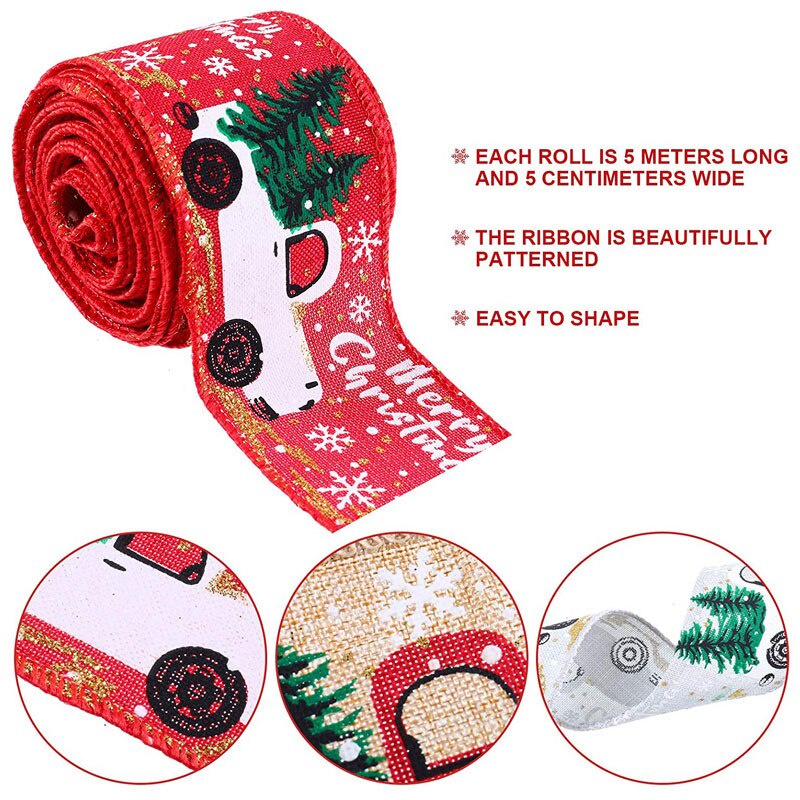 Cuộn dây ruy băng vải bố in chữ Merry Christmas dài 5m dùng trang trí giáng sinh
