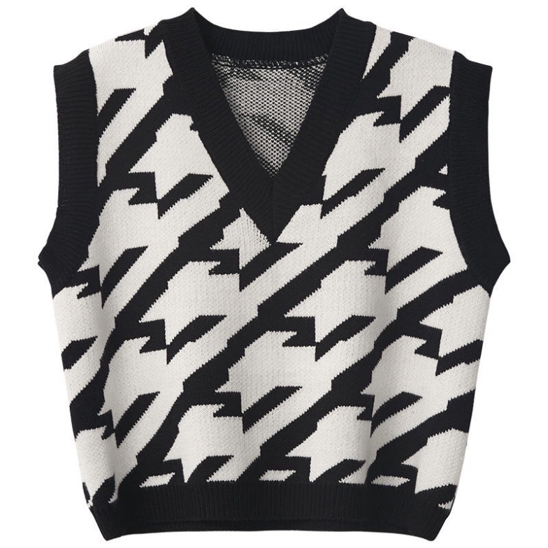 Áo Gile Len Nữ, Áo Len Gile Nữ Hoạ Tiết ziczac Vintage Cổ Chữ V KhôngTay Phong Cách Hàn Quốc | BigBuy360 - bigbuy360.vn