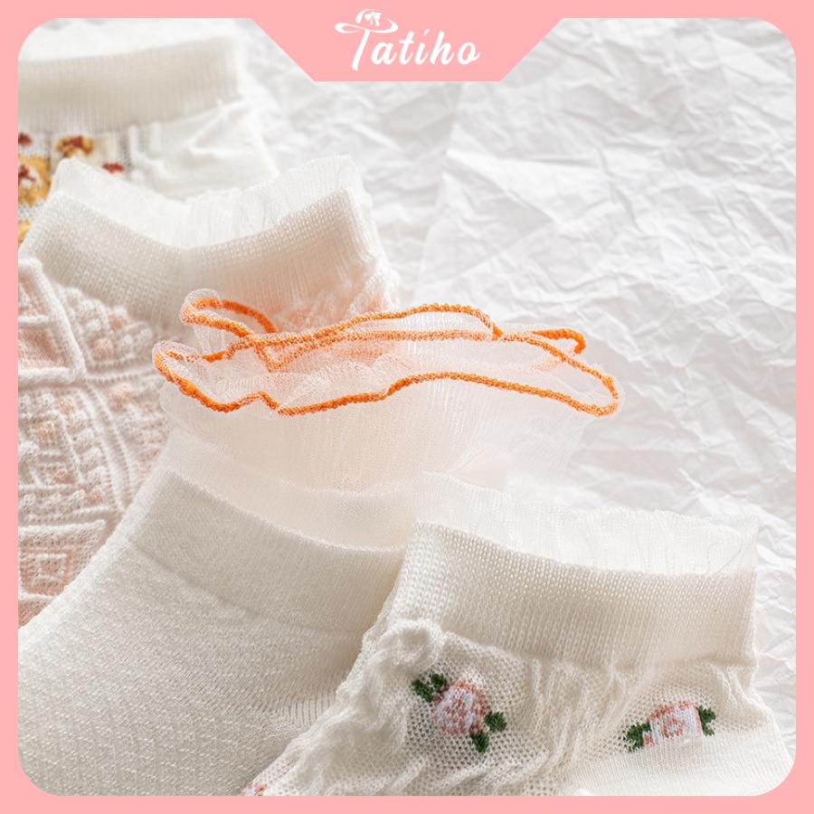 Vớ Tất Nữ Cổ Ngắn Ren Chất Cotton Dày Mềm Mịn Phối Họa Tiết Hoa Phong Cách Cute Thời Trang Hàn Quốc - Mã TV025
