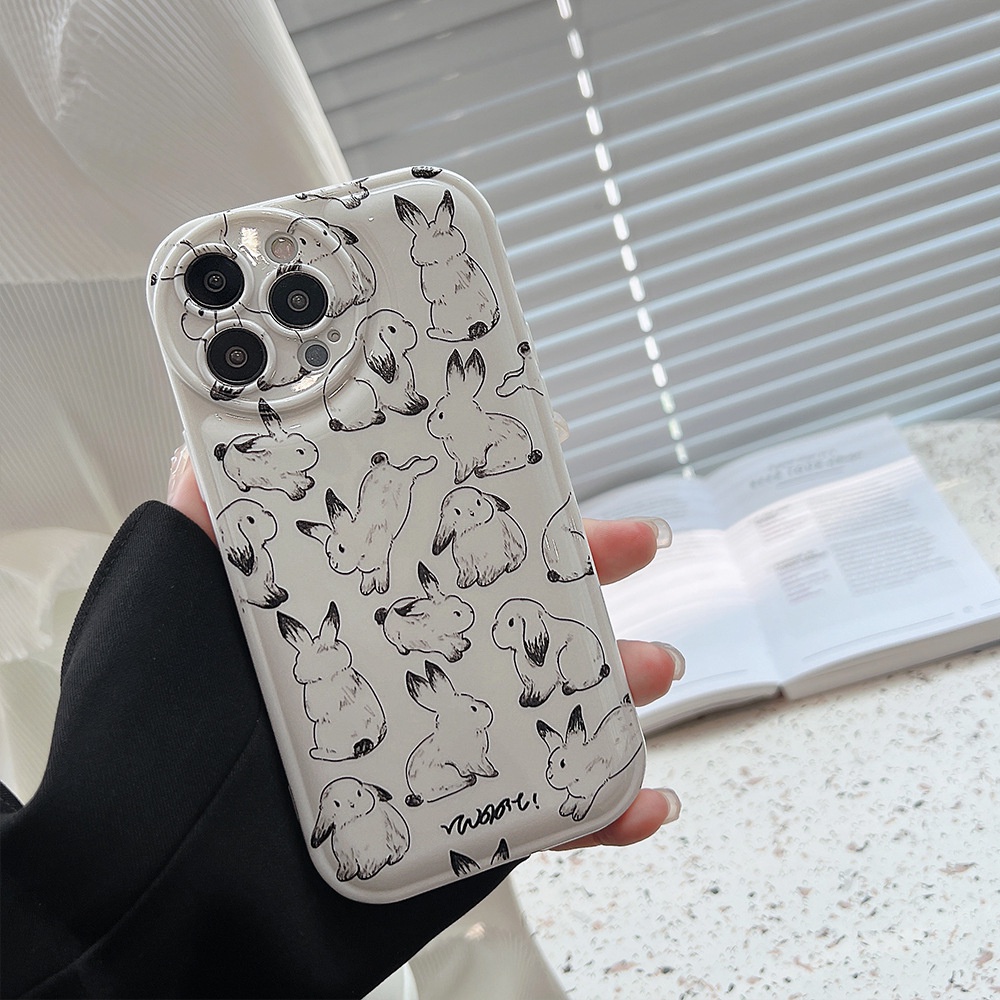 Ốp Điện Thoại TPU Silicone Họa Tiết Thỏ Vẽ Tay Cho ốp iphone 11 pro max X Xr Xs 7 8 14 Plus Se 2020 12 pro max 13