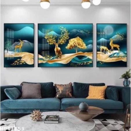 T36 Tranh Tráng gương Treo Tường Phòng Khách Cây Kìm Tiền và Tài Lộc Vàng Quý Quà Tết Decro Phòng Ngủ/ Thờ