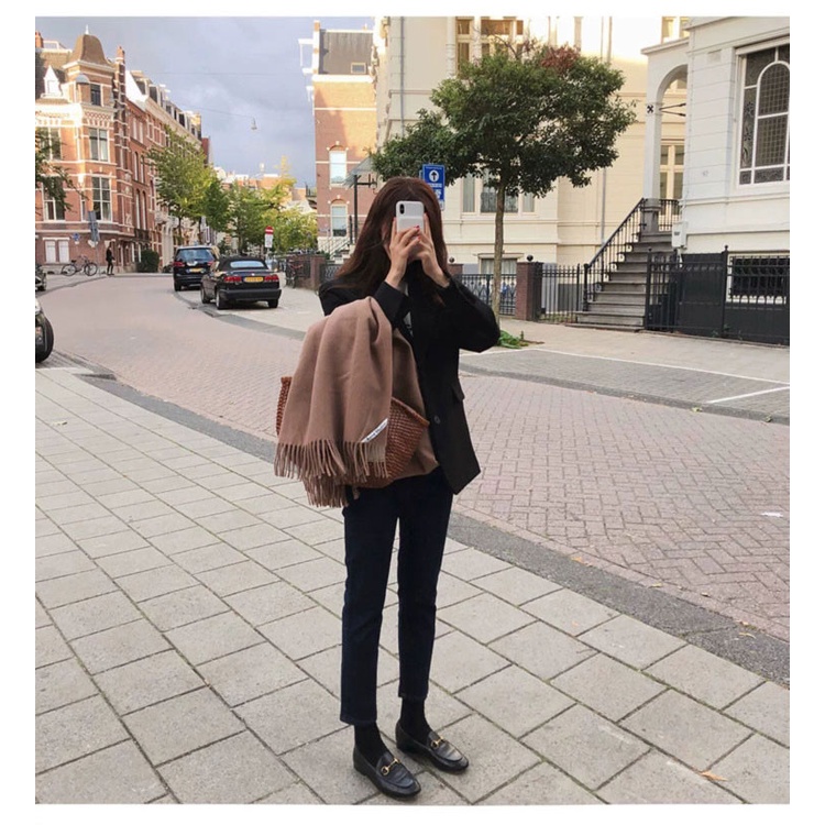 Áo Khoác blazer Dáng Rộng Phong Cách Hồng Kông Thời Trang Xuân Thu Cho Nữ