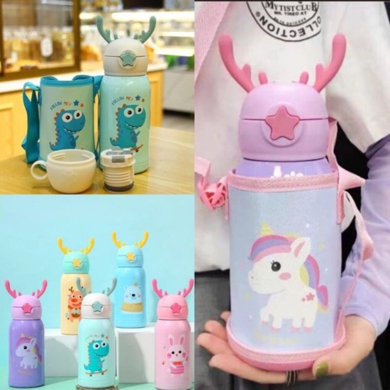 ↂNinikids: Bình nước cho bé giữ nhiệt có ống hút( tặng túi đựng) tập uống đi học