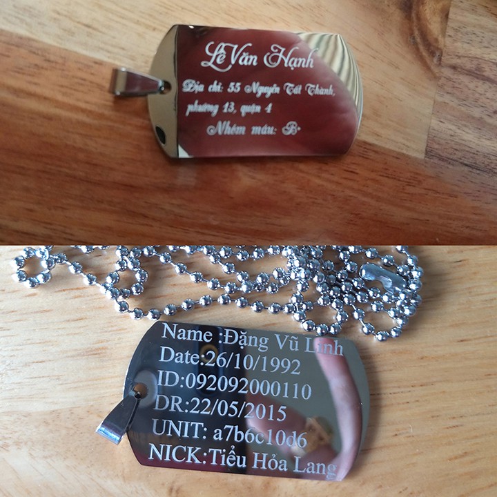 DÂY CHUYỀN THẺ BÀI QUÂN NHÂN