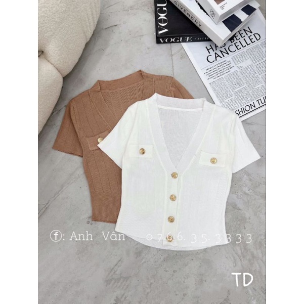 Áo len cổ V khuy đồng hàng QC